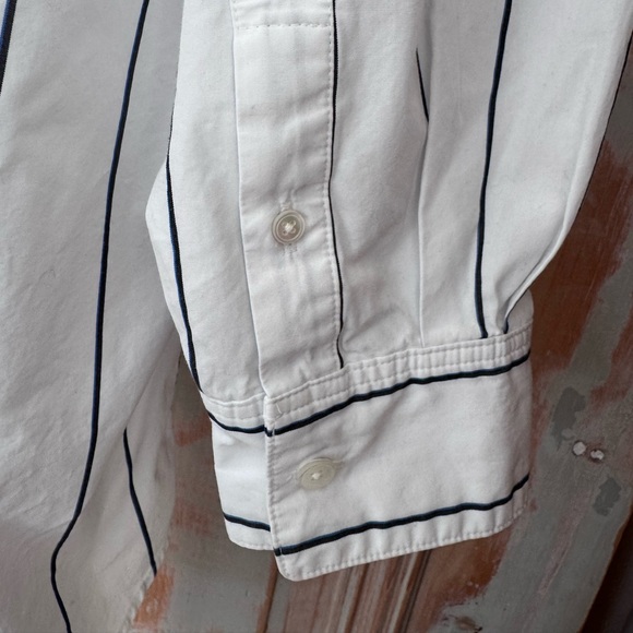 Babaton Oversized Crisp Cotton Bright White with Black/Blue Stripes. Size M. - Picture 4 of 8